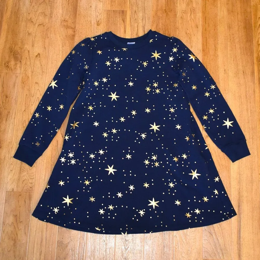 Girls Hanna Andersson Blue Foil‎ Printed French Terry Dress 12 (150 cm)